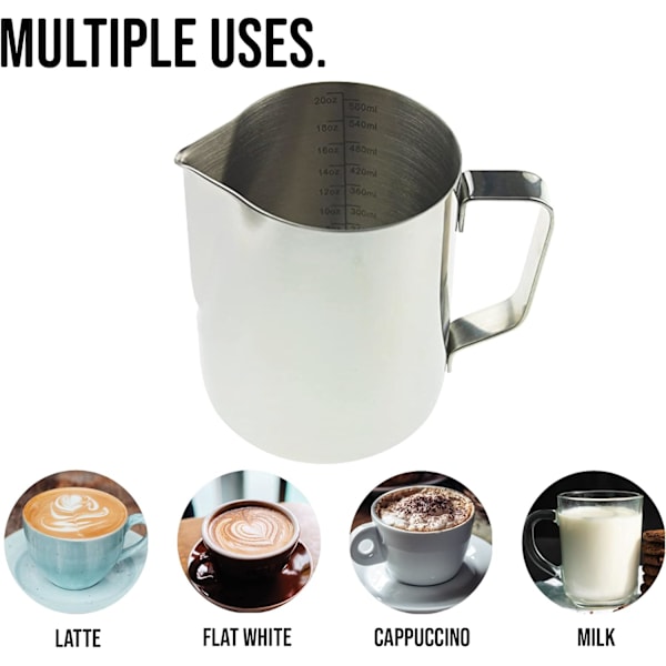 1 st 600 ml Baristamjölkkanna för kaffemaskin, mjölkskumning