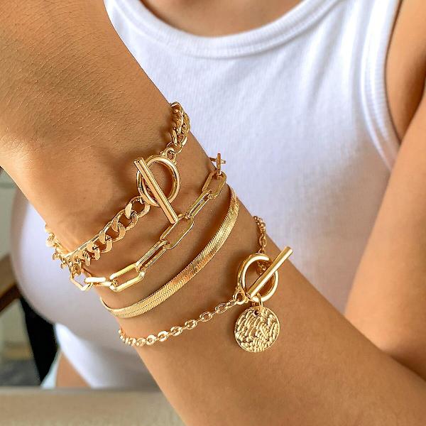 Punk Cubansk Lænke Kæde Armbånd til Kvinder Mønt Vedhæng Vintage OT Spænde Slange Kæde Charm Armbånd Par Smykker Gave