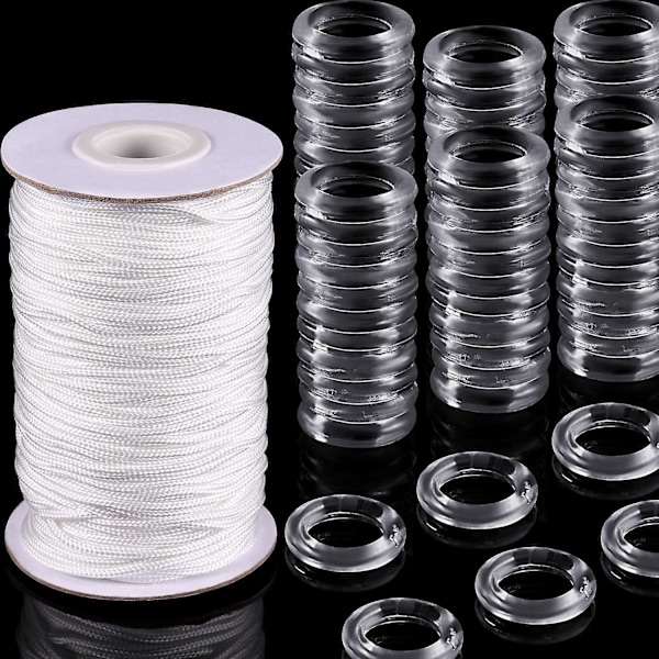 Roman Curtain Rings, 100 Pieces Clear Blind Roman Ring And 50m 1.8 Mm Roman Blind Cord White Braided Lift Shade Cord Transparent Plastic Rings For Diy