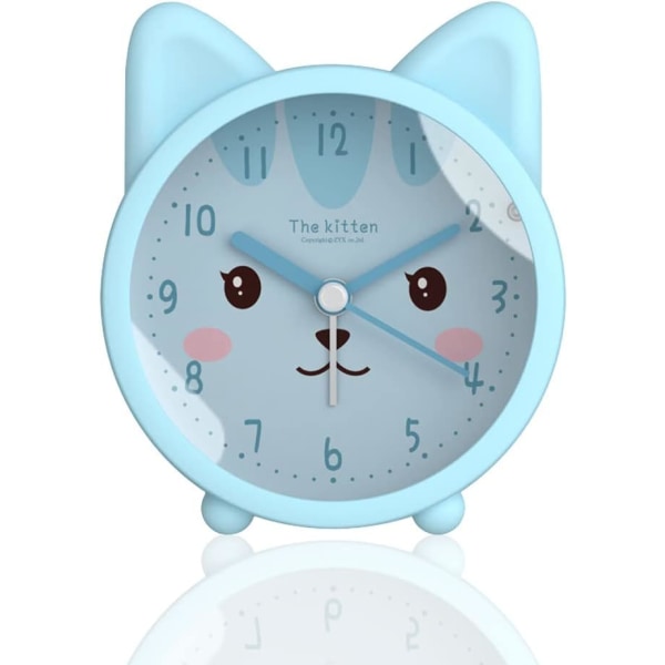 (Cat, Blue) Cute Animal Alarm Clock for Kids, Non-Ticking,