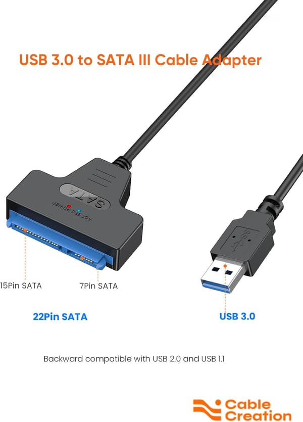CableCreation SATA til USB 3.0 Kabel, USB 3.0 til SATA Adapter, Kompatibel med 2,5” SATA III HDD&SSD Harddiskdrev