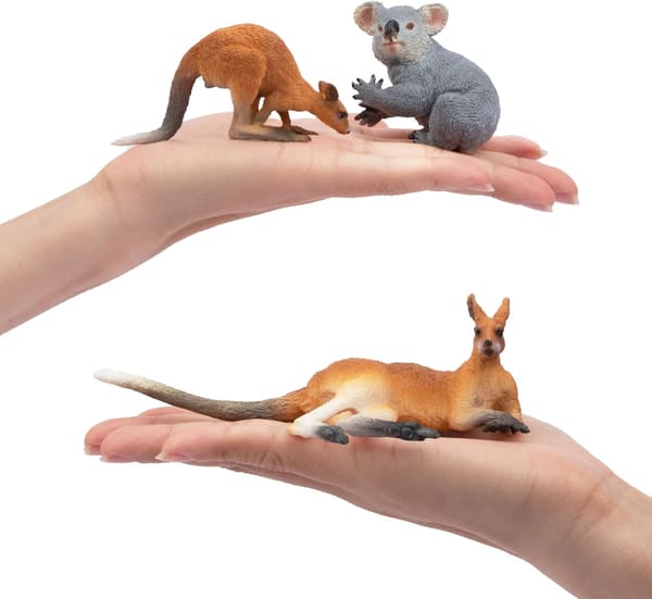 7 stk. australske dyrefigurer inkludert koala og kenguru
