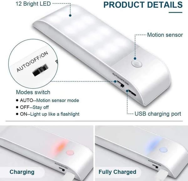 2 stk. Auto Light Portable Bevægelsessensor Lys Moderne LED Natlys
