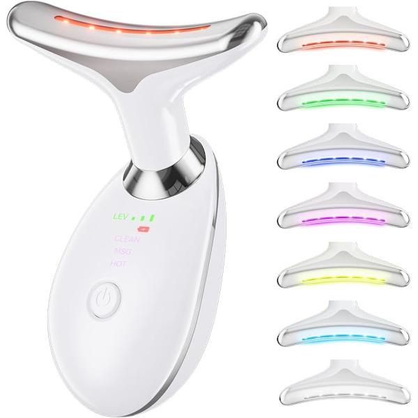 Hals- og Ansigtsmassager, 7-i-1 Ansigtsformende Værktøj til Hudpleje med Vibration, Termisk (Hvid)