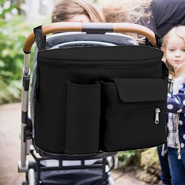 1 st svart barnvagnsväska med stor kapacitet, stänksäker, för mamma och barn