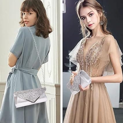 Dametasker (Sølv Glitter), Elegant Sequin Aftentaske,