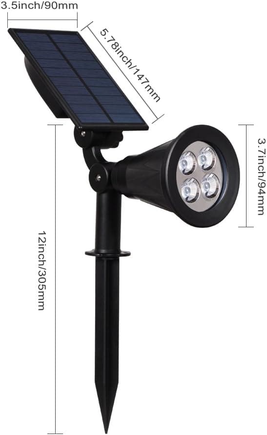 Hvit LED Solcelle Flomlys, 4 LED Solcellelys, Vanntett