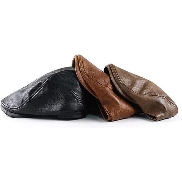 Herrar Beret Keps Justerbar PU Läder Newsboy Ivy Gol Hatt 56-60 C