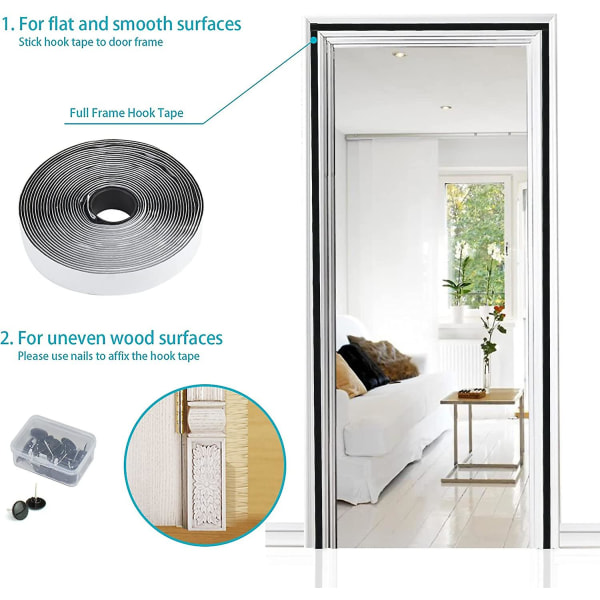 Magnetisk myggnetting for dør, mesh gardin, topp til bunn magnetisk tetning med selvlukkende, holder frisk luft inne (90x210cm, svart)