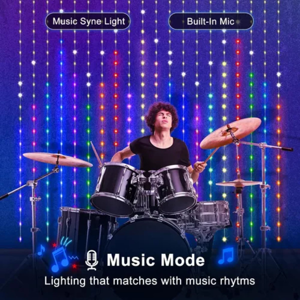 3x3m Gardin LED Lys Musik Synkronisering Dynamisk DIY