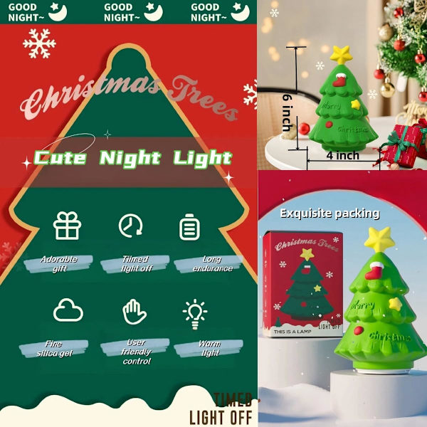 Jul LED Nattlampa, 2024 Nyaste Julgran Nattlampa Söt Julgran Silikon Nattlampa Dimbar