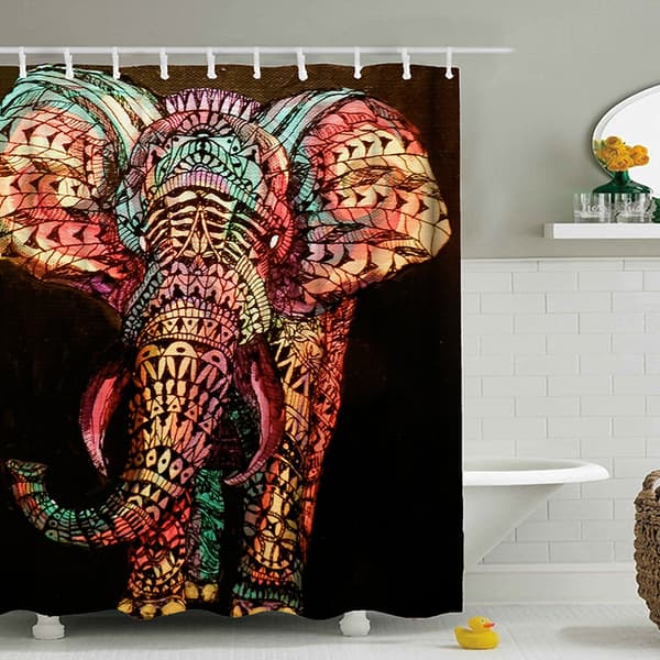 En set (färgglad elefant, ca 180*180cm) designer duschdraperi
