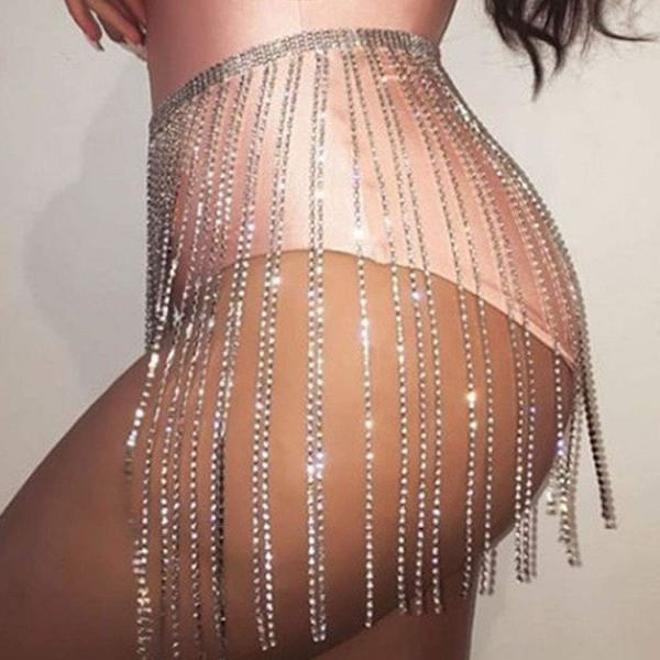 1 stk (Sølv) Rhinestone Frynser Midje Kjede Boho Skjørt Midje Kjede