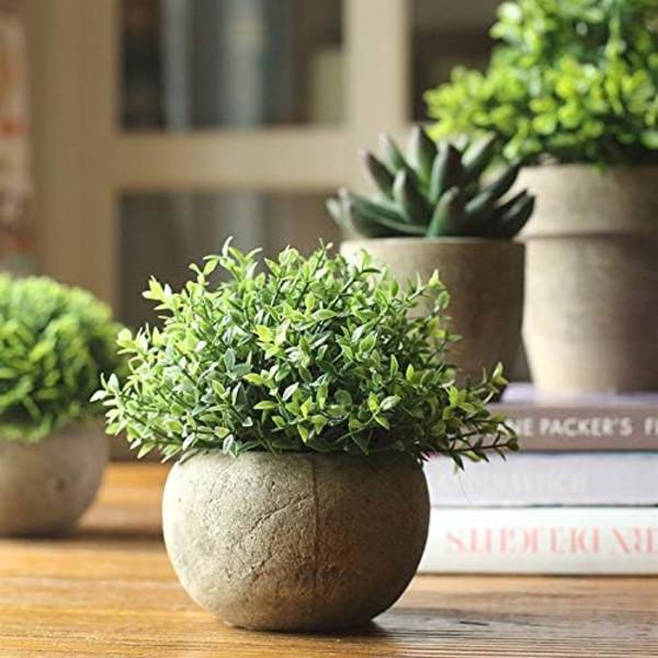 3 Pak Kunstige Planter i Grå Potter, Små Dekorative Falske