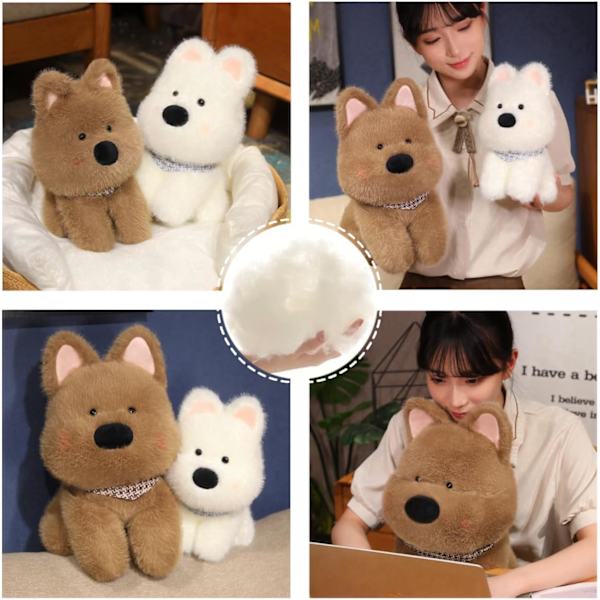 Söt Plyschdjur Hund Fylld Leksak 13.7in Mjuk Brun West Highland Terrier Fylld Plushies Kudde Barn Sömn
