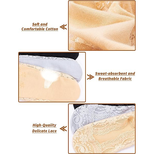 5 Par Dame Usynlige Lave Sokker Elastisk Blonder Bomull