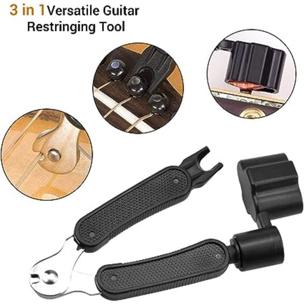 (Svart) 3-i-1 Gitarrsträngs-lindare Verktyg Multifunktionell Gitarr