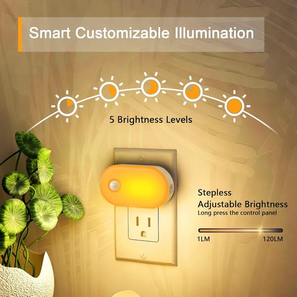 Amber nattlyssett med bevegelsessensor, 2 stk, Mini LED