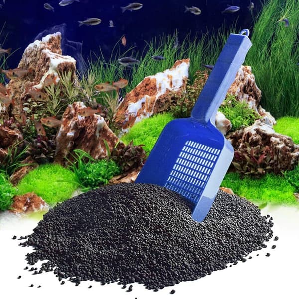 1 stk blå akvariumsand-spade plast multifunksjonell
