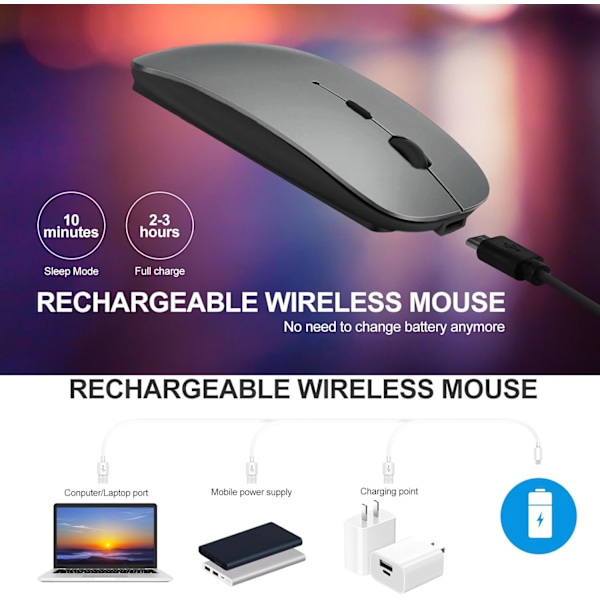 Ladattava Bluetooth-hiiri/Bluetooth 3.0/5.2+USB-2.4G/Type-C, Bluetooth-hiiri MacBook Pro/MacBook Air/Kannettavalle/i