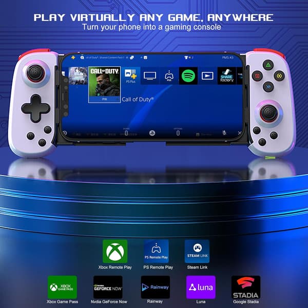 Trådlös handkontroll för iPad/iOS/Android/Tablet/PC/Switch, Telefon Spelkontroll Joystick för Xbox Cloud Gaming/PS Remote Play/Steam Link - Bluetooth