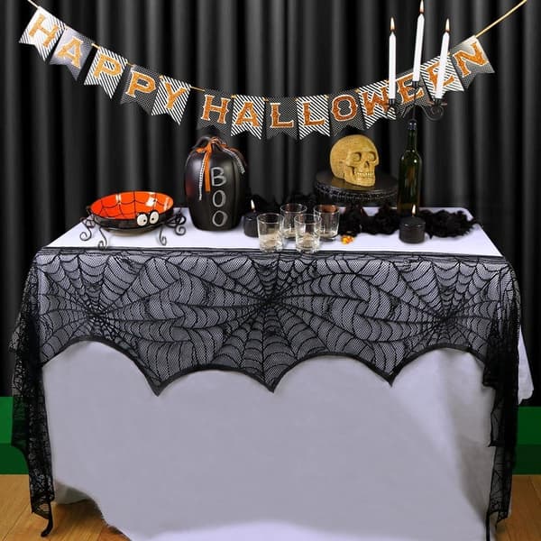 Halloween Dekoration Svart Spets Spindelnät Eldstadsspegel