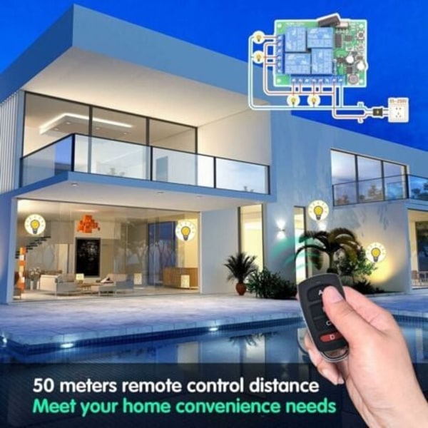 Universal fjernbetjeningsswitch, AC 230V/220V 10A 4CH 433Mhz RF R