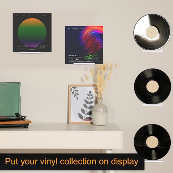 6-pack Väggmonterade Hyllor för Vinylplattor i Transparent Akryl, Osynlig Förvaring för Skivor