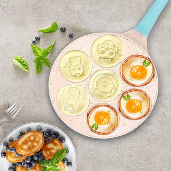 Stekpanna med sju hål för frukoststekta ägg, vete-sten stekpanna