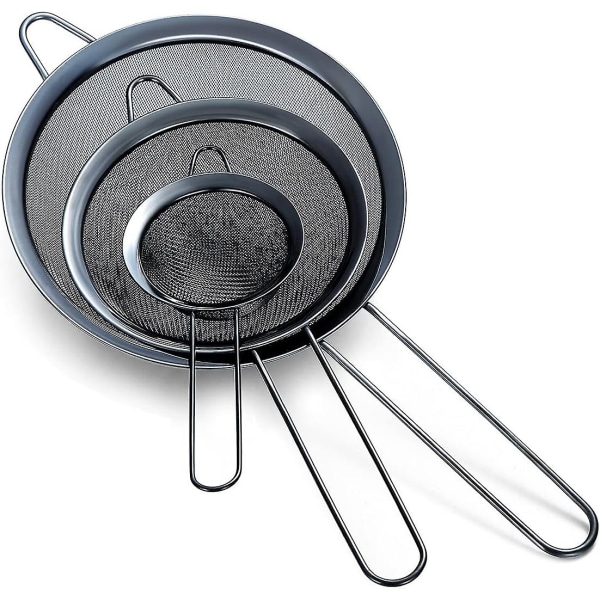 3-delt sæt af fintmasket si, melsigte til bagning, rustfrit stål clander, matcha sort te si, sovsseparator, pasta si colanders