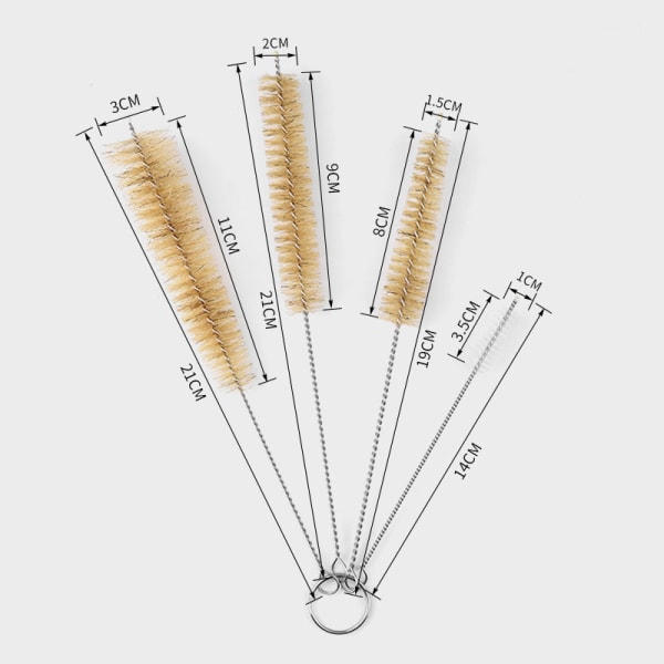 4 kpl pullo-harjaa, 4 kokoa pitkäkahvaiset putkiharjat, putkien puhdistukseen