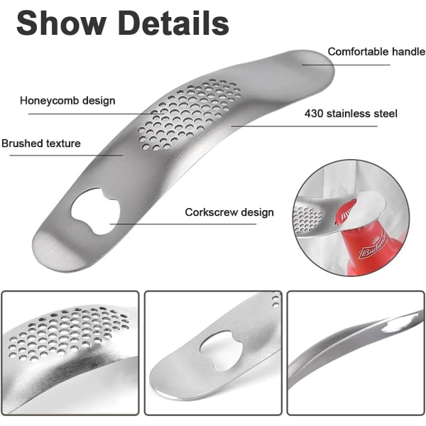 2 stk. multifunktionel bøjet rustfrit stål hvidløgspresse