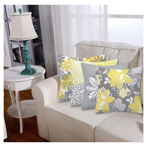 Set med 4 putetrekk, blomsterputetrekk for sofa hjem stue R