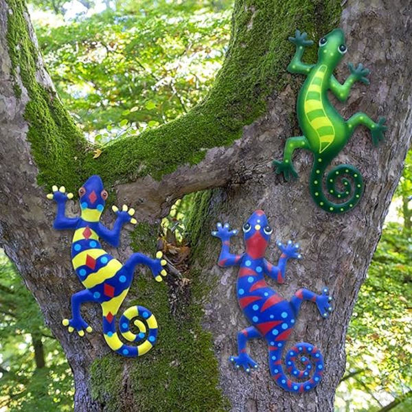 6 stycken metallgecko väggdekoration, väggskulptur, utomhus