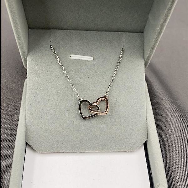 S925 Sølv Hjerte Med Hjerte Dobbel Ring Krageben Anheng Halskjede Minimalistisk Beste Valentinsdag Gave
