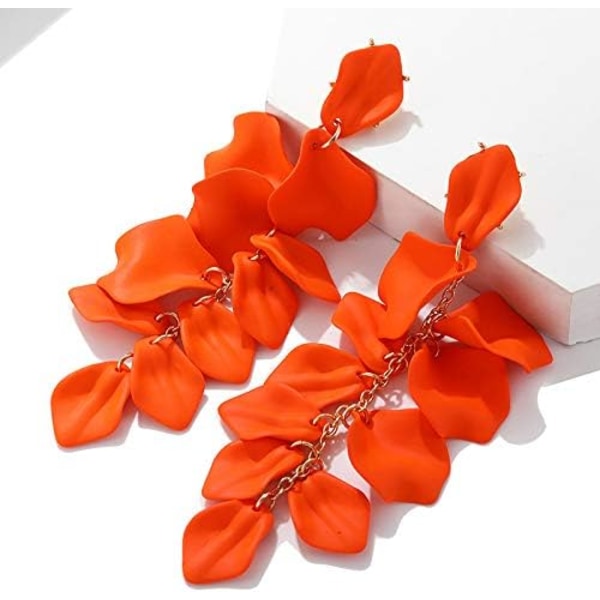 Just Follow Långa Akryl Ros Blad Örhängen Dangle Överdrivna Blomma Örhängen Drop Statement Floral Tassel Örhängen, Orange