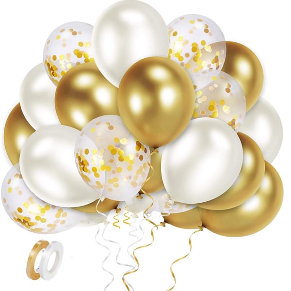Guldballonger, 60 delar konfetti Heliumballonger i guld, vit