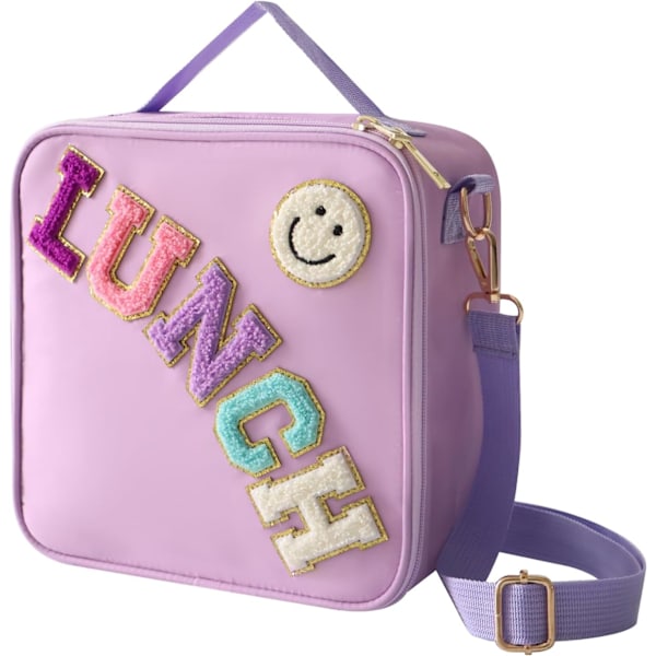 Isolert lunsjpose med justerbar skulderstropp, nylon preppy lunsjboks stor isolert lunsjpose gjenbrukbar lunsj