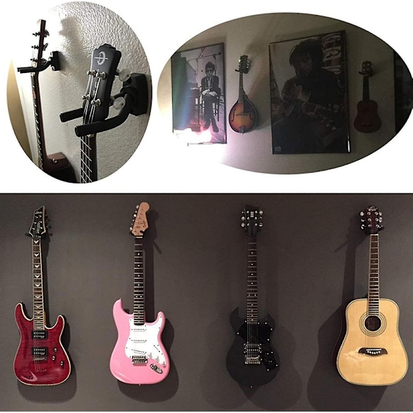 4-pack gitarrväggfäste - Gitarrhängare väggkrok hållare stativ display med skruvar - Lätt att installera - Passar alla storlekar gitarrer basar mandolin