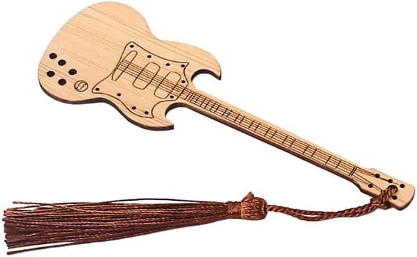 1 bokmärke gitarrformad bambu bokmärke retro personligt