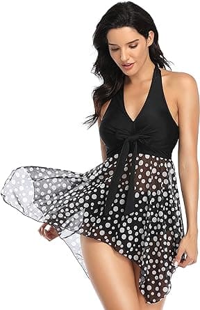 1 st Badkläder Tankini Klänning Slank Mage Cover Push Up Elegant