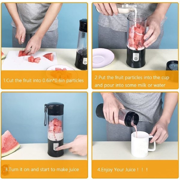 1 st (Svart) Blender, Bärbar Fruktblender, Mini USB Blender för