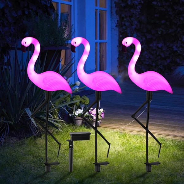 3 Flamingos solcellsdrivna lampor