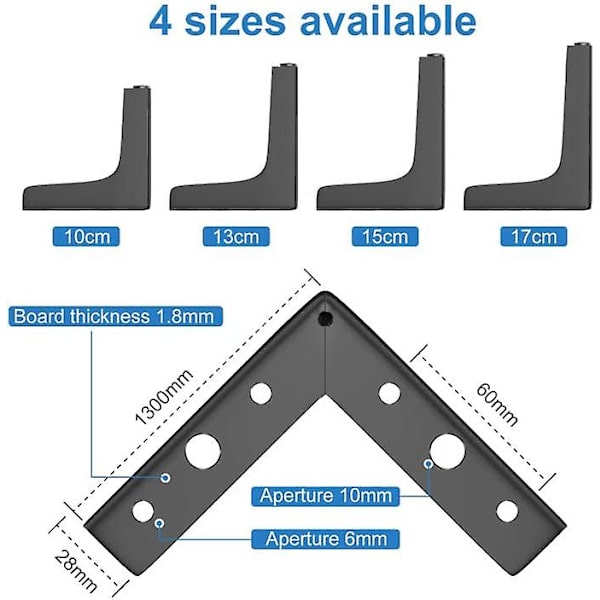 4 stk møbelfødder sort metal, belastbar op til 800 kg, 17 cm tv lowboard møbelfødder, skabfødder til skab, tv-skabe, skuffer, sengebord t