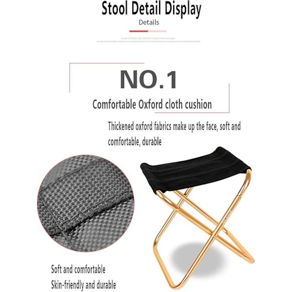 Fällbar campingpall, Mini campingpall, Bärbar liten campingpall Oxford aluminiumlegering, för vandring, grillning, trädgårdspicknick strand - Silver