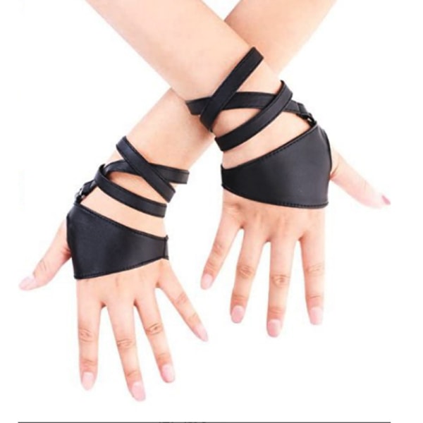 Finger läderhandskar - för dans konstläder svart
