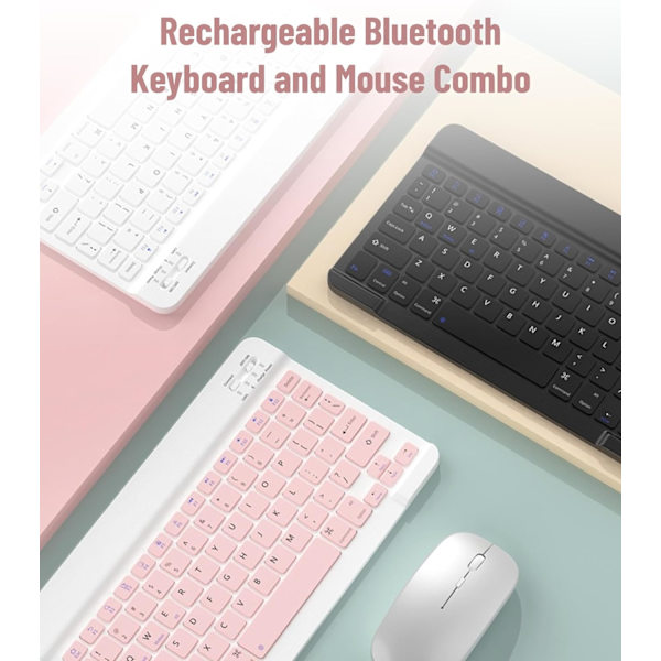 Tangentbord och Mus Combo, Söt Bluetooth Tangentbord med Tyst Mus, 3 Justerbara DPI, 2.4G USB Smalt Tangentbord Mus