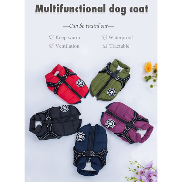 Vanntett vinterjakke med sele for hund, varm drakt