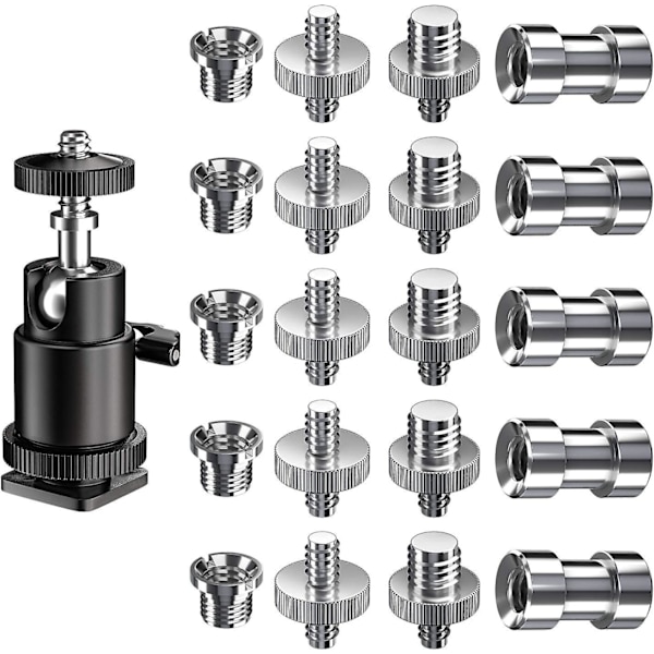 Skruvkamera 21 skruvar 1/4 \"till 1/4\", Adapter 3/8 1/4 Montering Patella, Fäste Kameraskruvar För Stativ Och Monopod Blixttillbehör