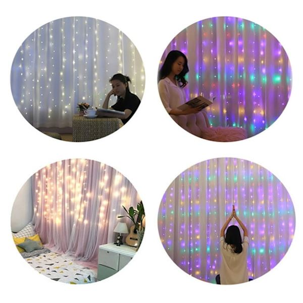 100 LED Gardinljusslingor Gardin Fairy Lights Jul